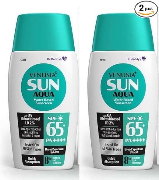 Venusia Water based sunscreen I SPF 65 I 8hrs hydration lock I UVA  UVB protection I Ultra light for Oily and acne skin I No white cast I 50 g Pack of 1