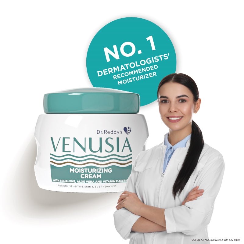Dr. Reddy's I Venusia Moisturizing Cream IIBody & face cream for dry to very dry skin IWith Aloe Vera, Vitamin E and Squalene I Upto 24 hrs hydration I Non comedogenic, Non greasy, Dermat Recommended  I 100g