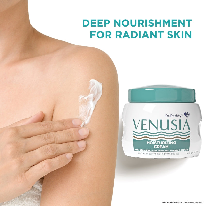 Dr. Reddy's I Venusia Moisturizing Cream IIBody & face cream for dry to very dry skin IWith Aloe Vera, Vitamin E and Squalene I Upto 24 hrs hydration I Non comedogenic, Non greasy, Dermat Recommended  I 100g
