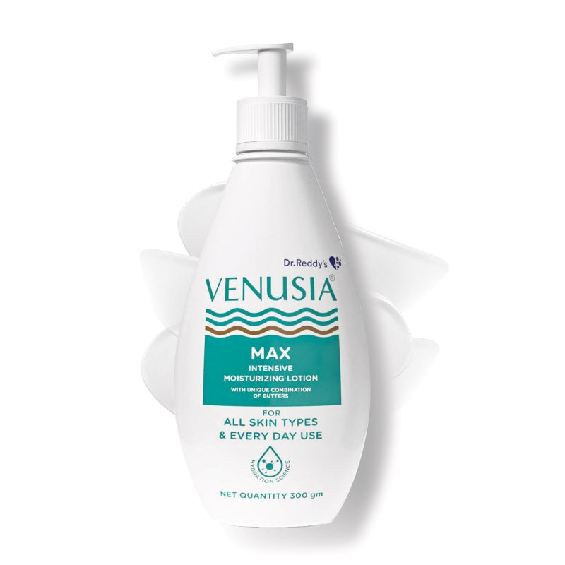 Dr. Reddy VENUSIA Max Intensive Moisturizing Lotion, Repairs Dry Skin, Soft & Smooth, Moisturized & Hydrated Skin For Upto 12 Hours. Contains Shea, Mango, Aloe & Cocoa Butter, Paraben Free & Non Irritant formula,  Dermat Recommended | 300g