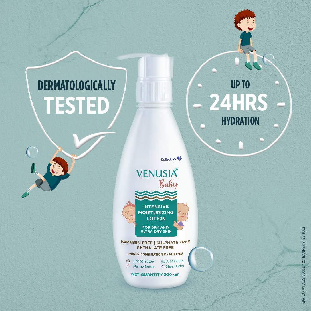 VENUSIA Dr Reddy's Venusia Baby Intensive Moisturizing Lotion for Dry and Ultra Dry Skin Contains Cocoa, Aloe, Mango & Shea Butters | 300g