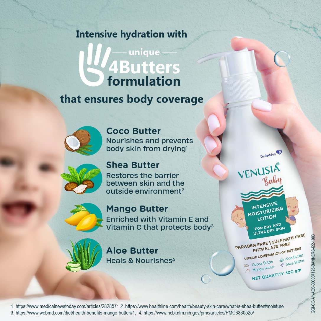 VENUSIA Dr Reddy's Venusia Baby Intensive Moisturizing Lotion for Dry and Ultra Dry Skin Contains Cocoa, Aloe, Mango & Shea Butters | 300g