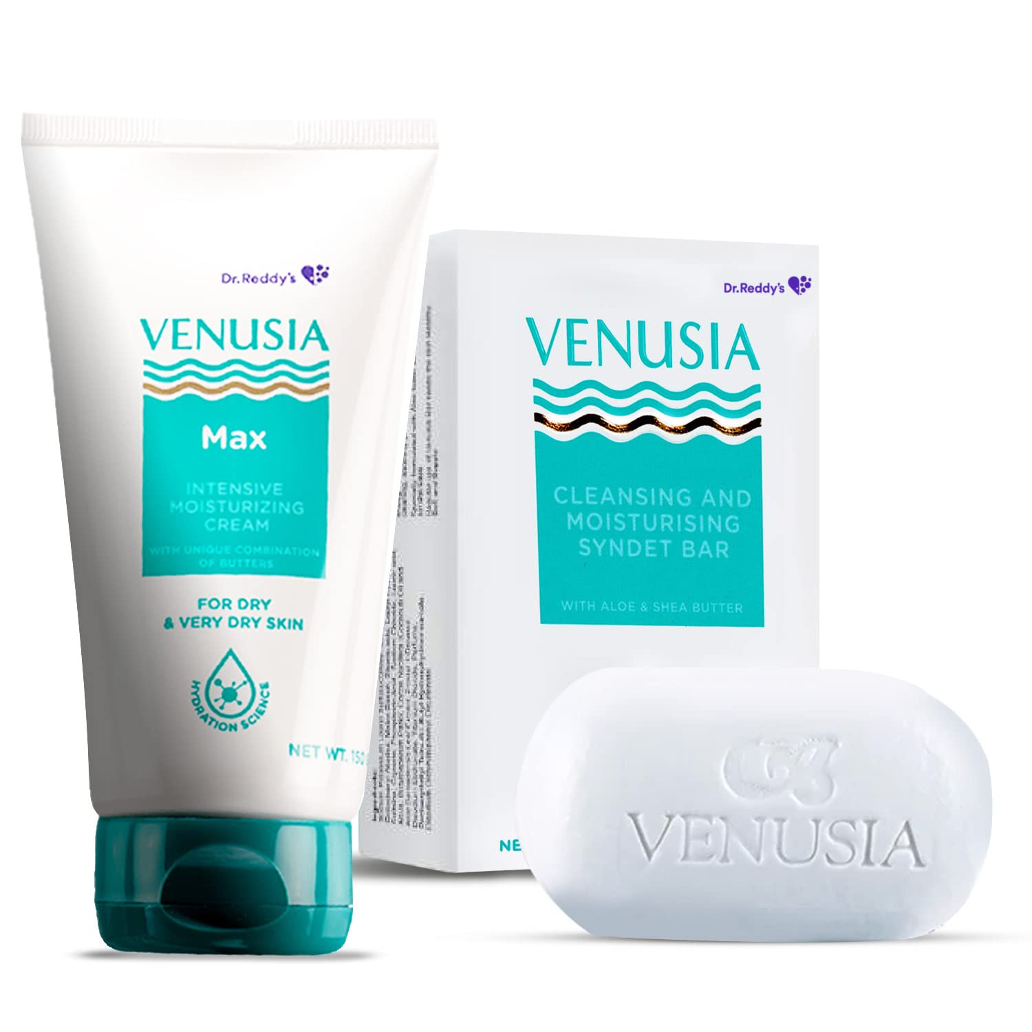Dr. Reddy's Venusia Moisturizing Bathing Bar 75 gm and Venusia Max Cream Paraben Free 150 gm,For Dry Skin, For Everyday Use, Repairs Dry Skin, Soft and Smooth Skin, Moisturized and Hydrated Skin (Combo)